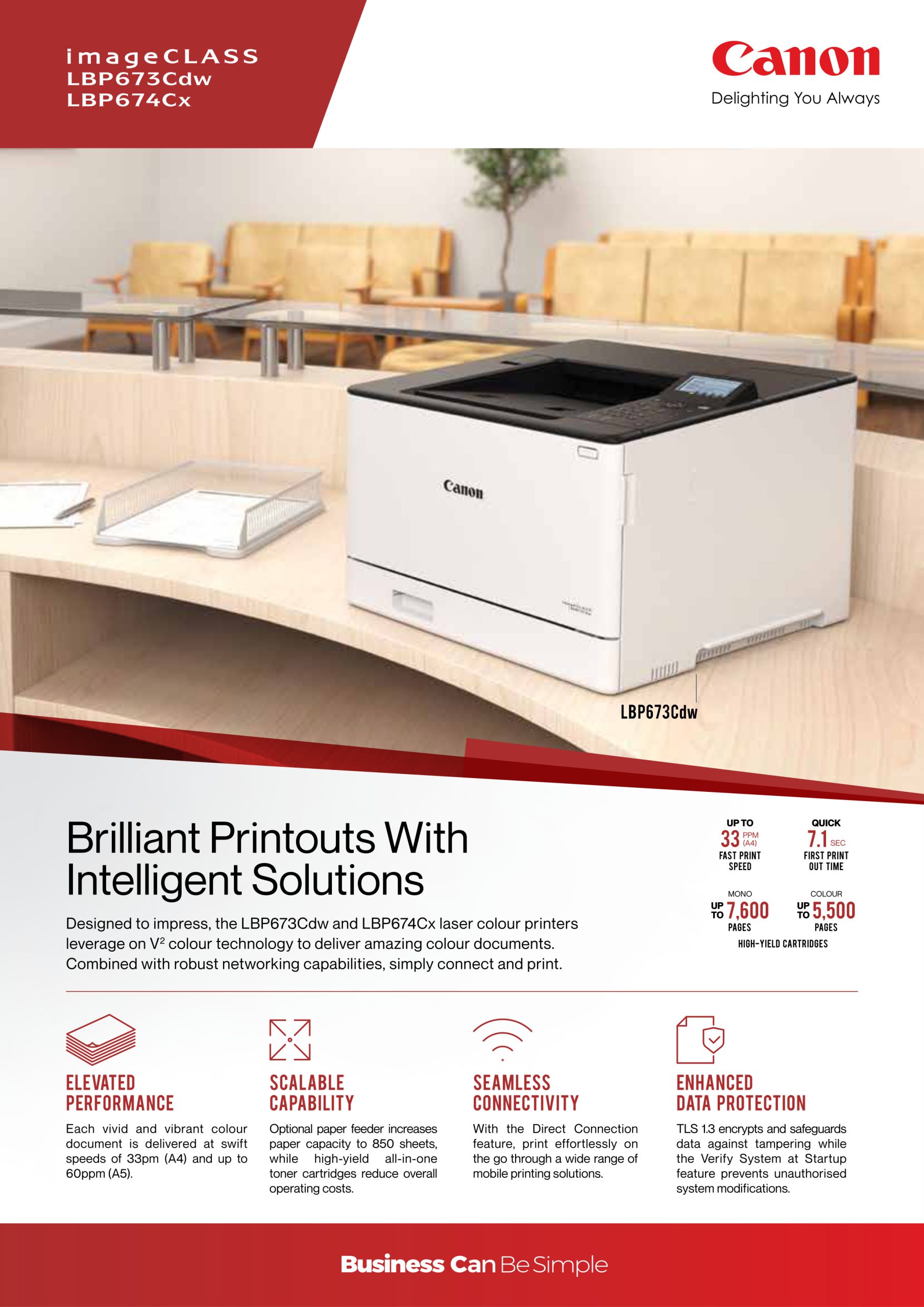 Canon imageCLASS LBP674Cx datasheet features