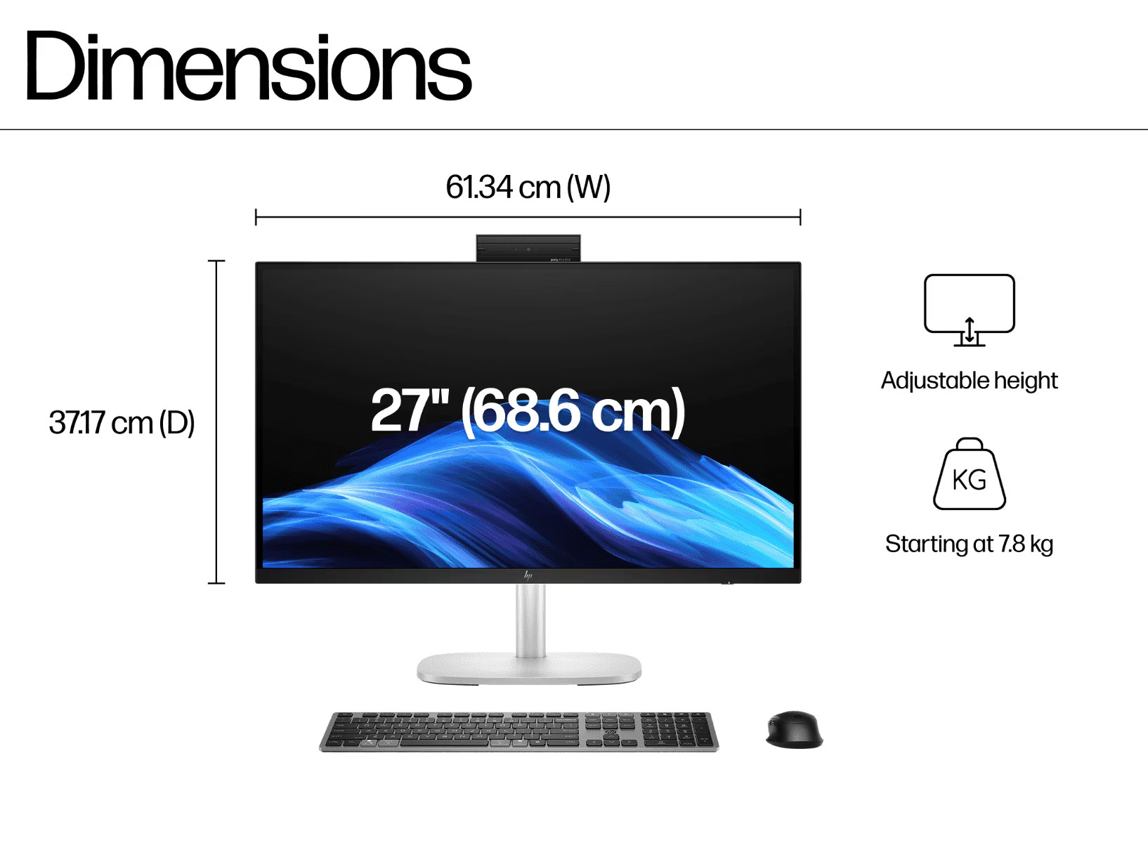 HP EliteStudio 8 All-in-One G1i 27 inch Desktop AI PC dimensions